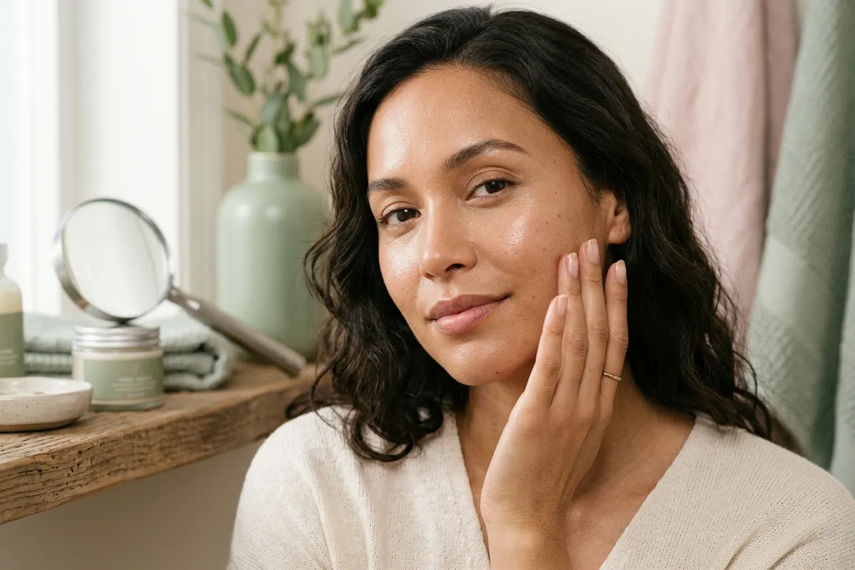 Close-up of five different skin types side by side with visible differences in texture and shine